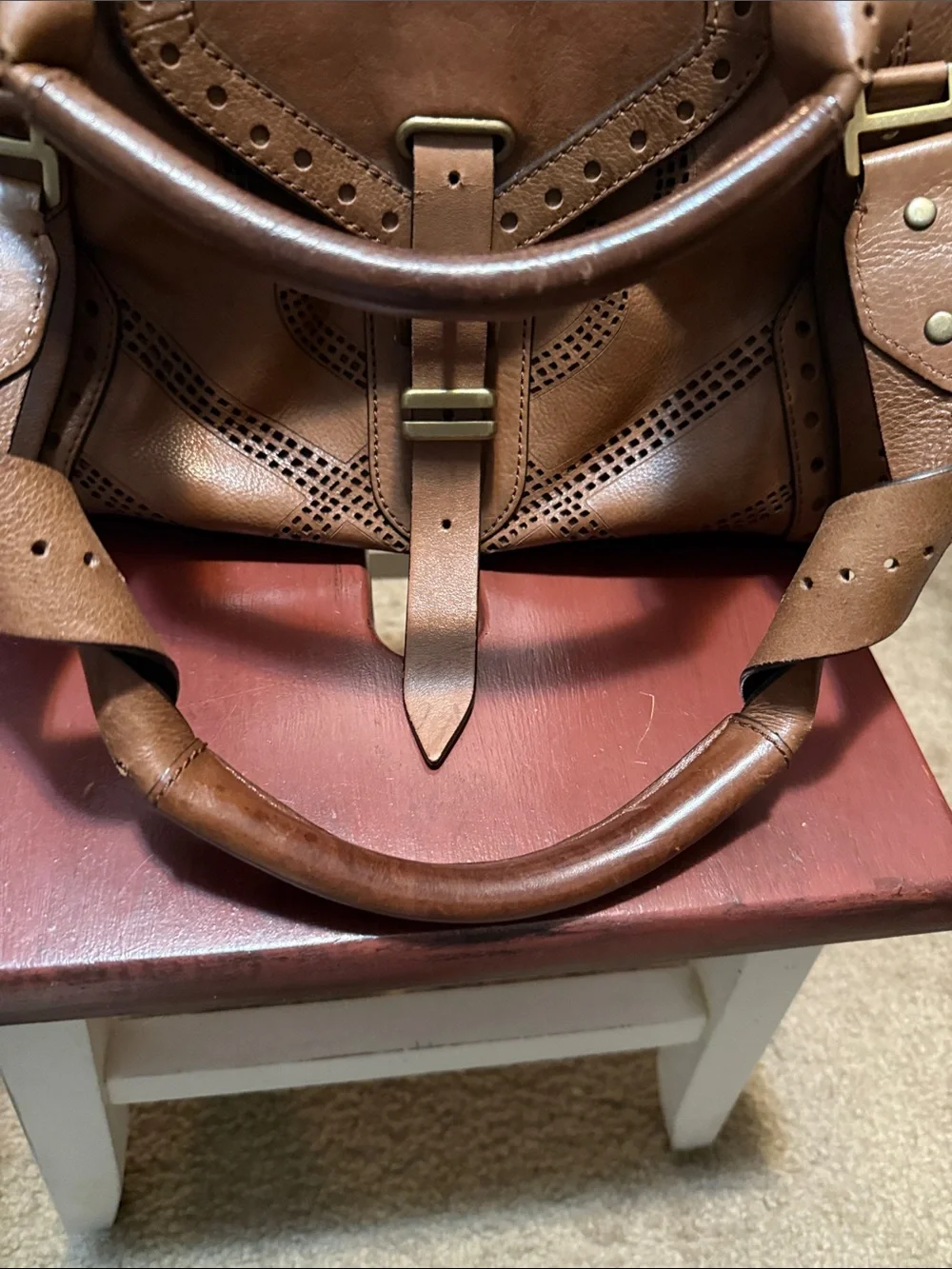 Cole Haan Brown Perforated Leather Satchel Handbag